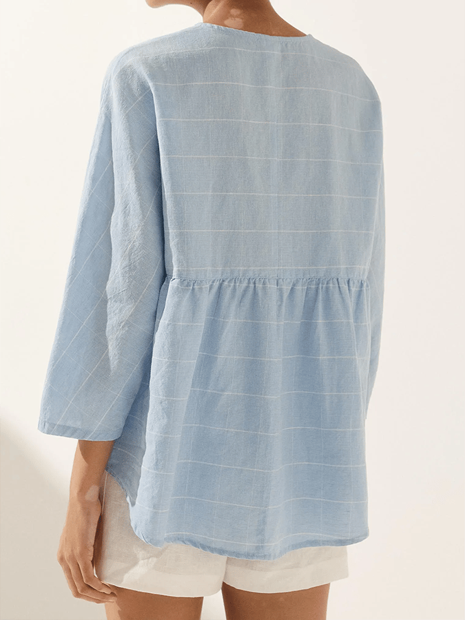 Ladies Plaid Casual Loose Long Sleeve Top
