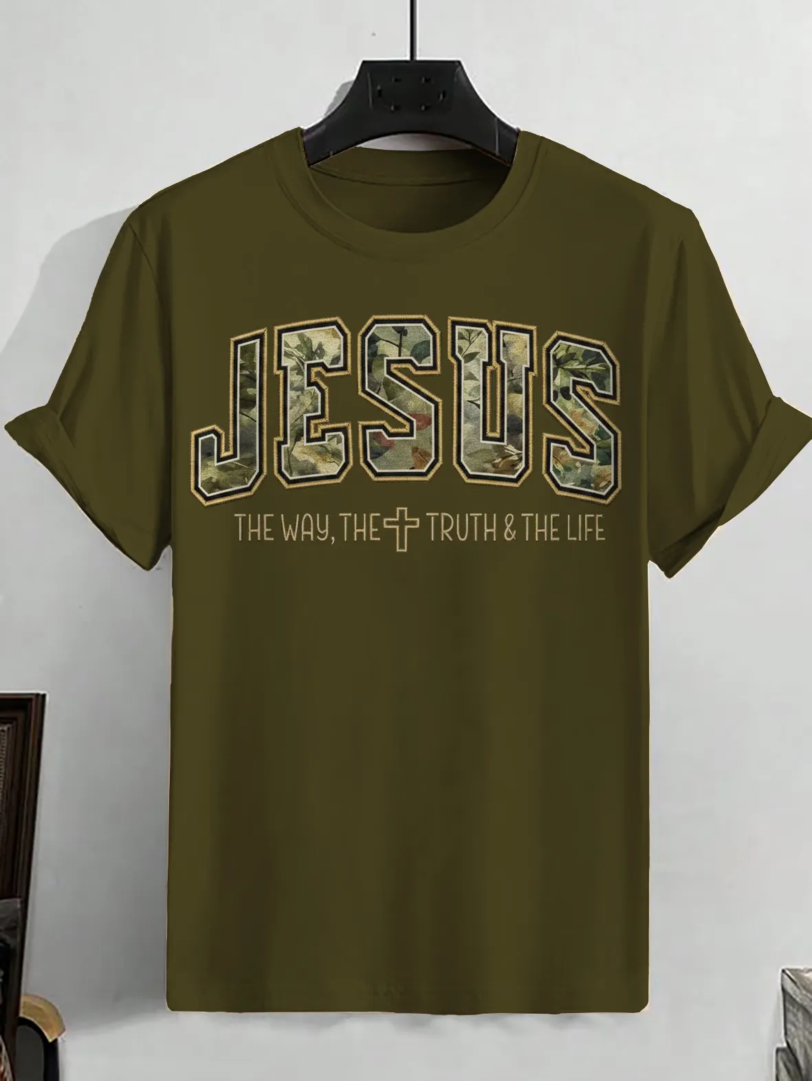 Men's Camouflage Jesus The Way The Truth The Life Print Cotton Casual T-Shirt