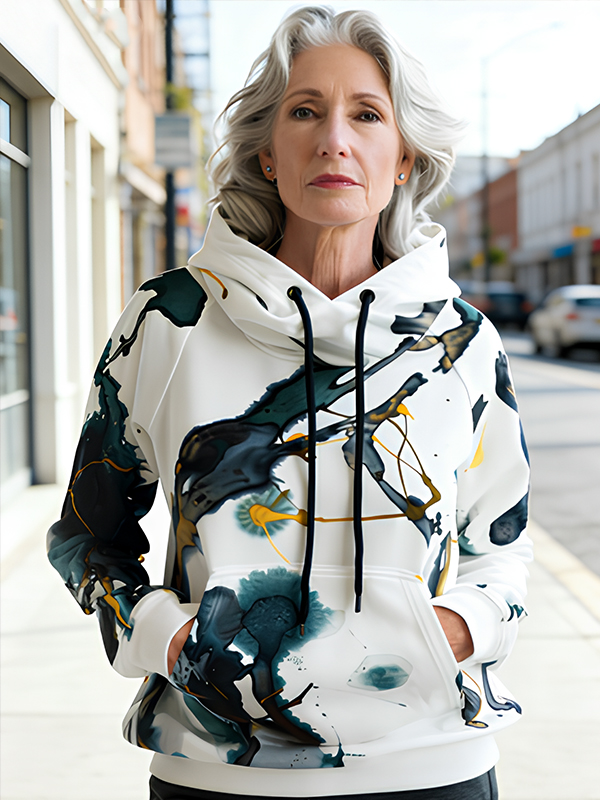 Women's Ink-Wash Art Abstract Print Casual Hoodie