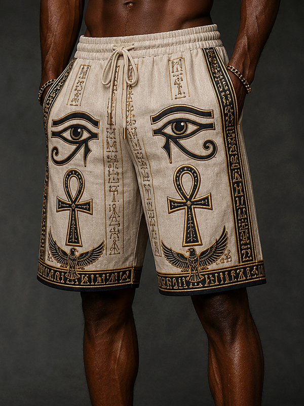 Men's Eye Of Horus And Ankh Symbols Ancient Egypt Art Print Casual Shorts