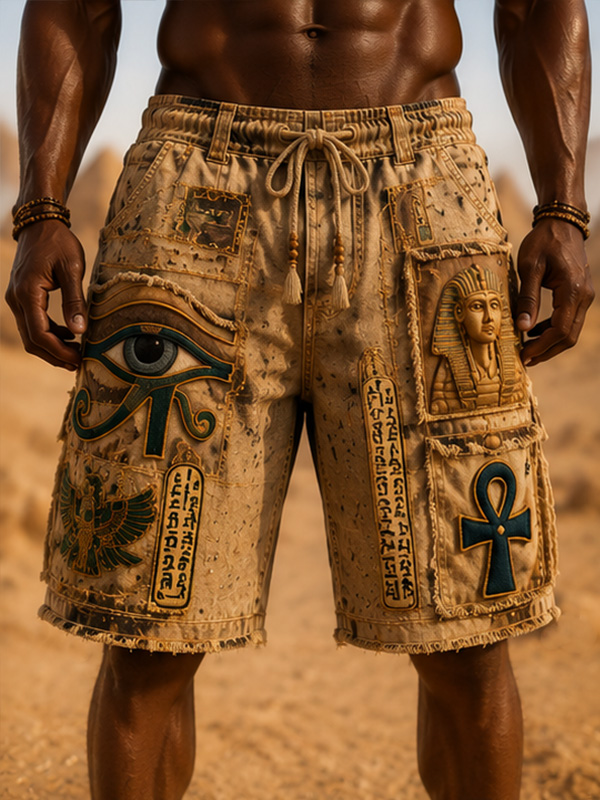 Men's Egyptian Eye Of Horus Pharaoh Art Print Casual Shorts