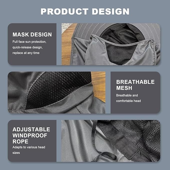 Wide Brim Sun Protection Hat with Removable Face&Neck Flap Cover for Men Women