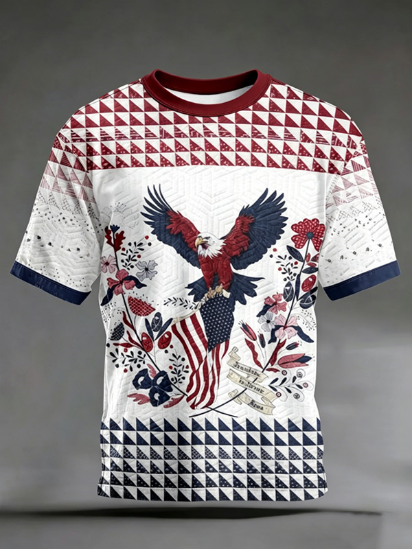Men's Eagle Floral American Flag Geometric Art Print T-Shirt