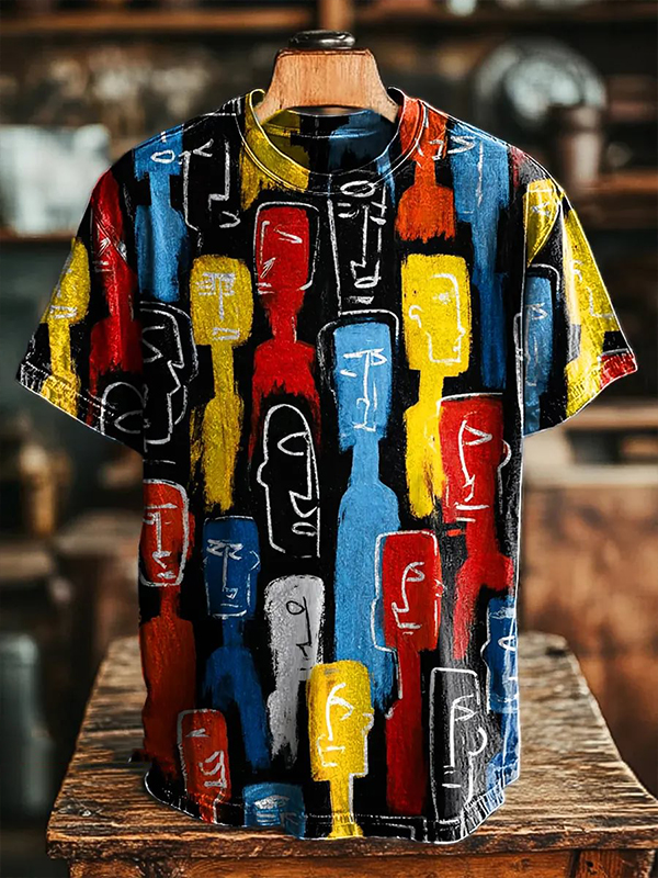 Men's Abstract Geometric Face Art Print T-Shirt