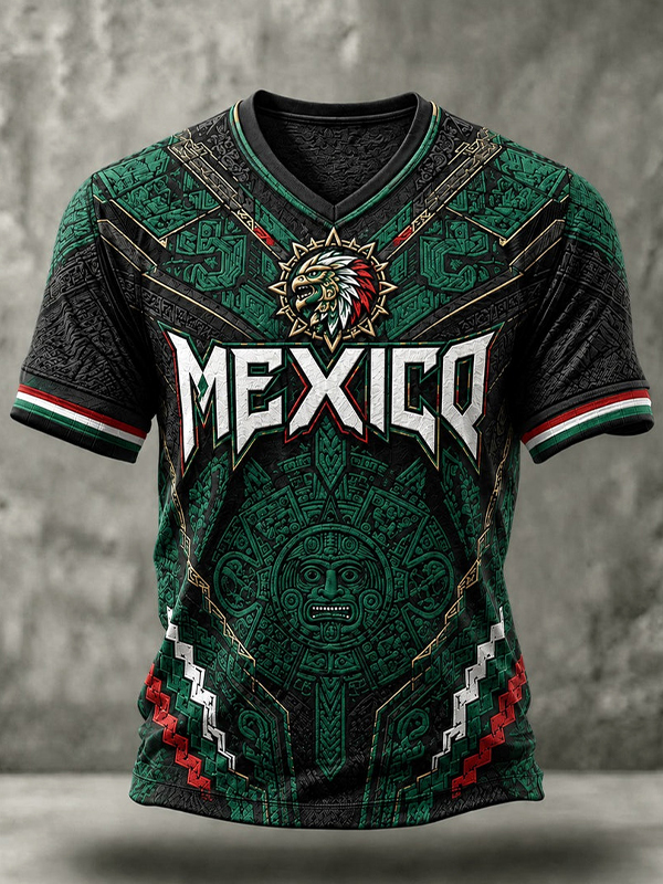 Men's Mexico Football Mexican Totem Art Print T-Shirt