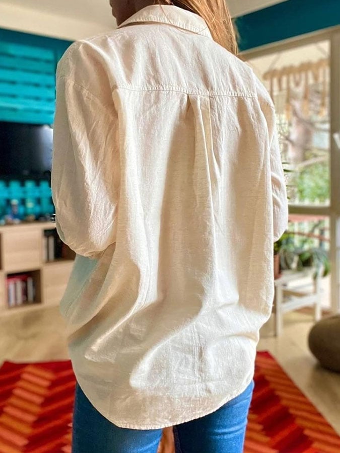 Women's Cotton and Linen Geometric Casual Shirt