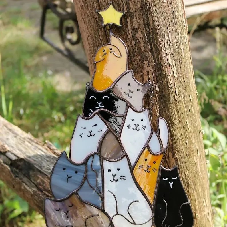 🔥LAST DAY 49% OFF - 😻Cat Christmas Tree Suncatcher Ornament