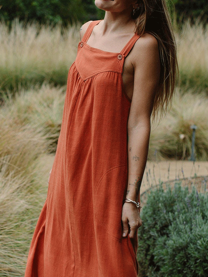 Women'S Casual Cotton Linen Solid Color Dress