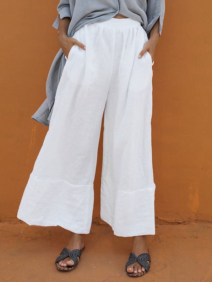 Women's Pocket Casual Cotton Linen Wide Leg Pants