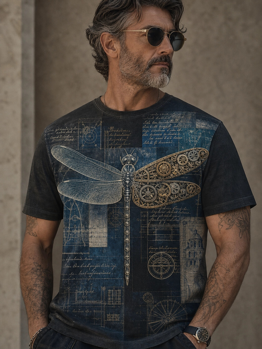 Men's Dragonfly Geometric Art Print T-Shirt