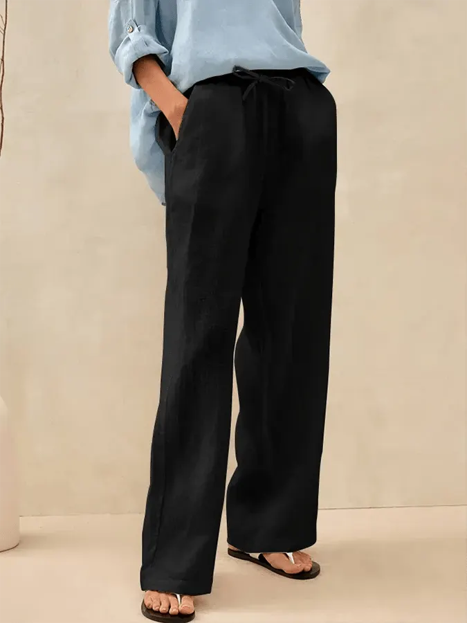 Women's Solid Color Pocket Patchwork Elastic Waist Casual Pants