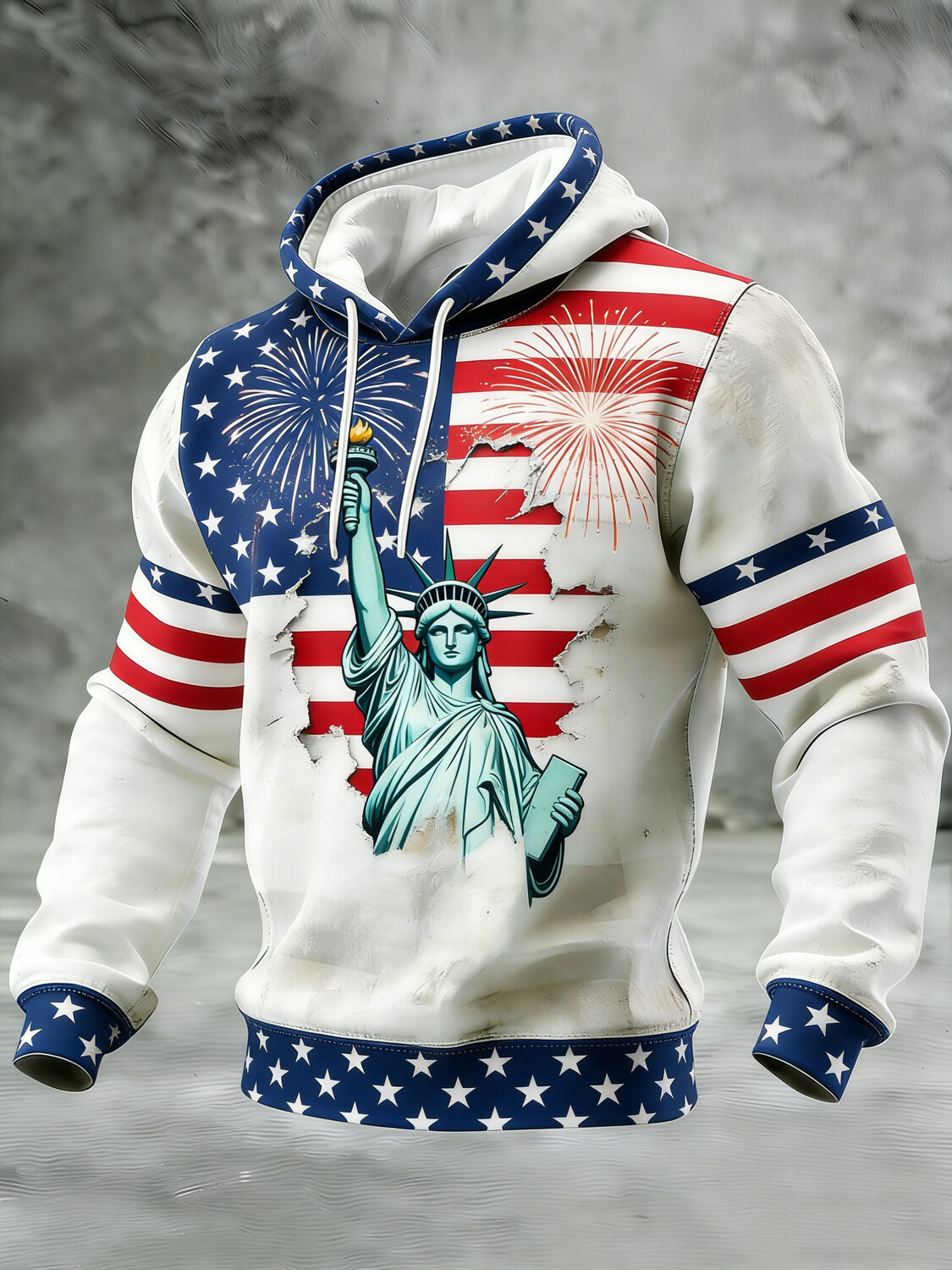 Men's Independence Day American Flag Statue Of Liberty Art Print Hoodie
