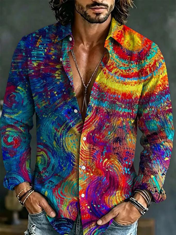 Men's Psychedelic Swirl Art Print Long Sleeve Shirt