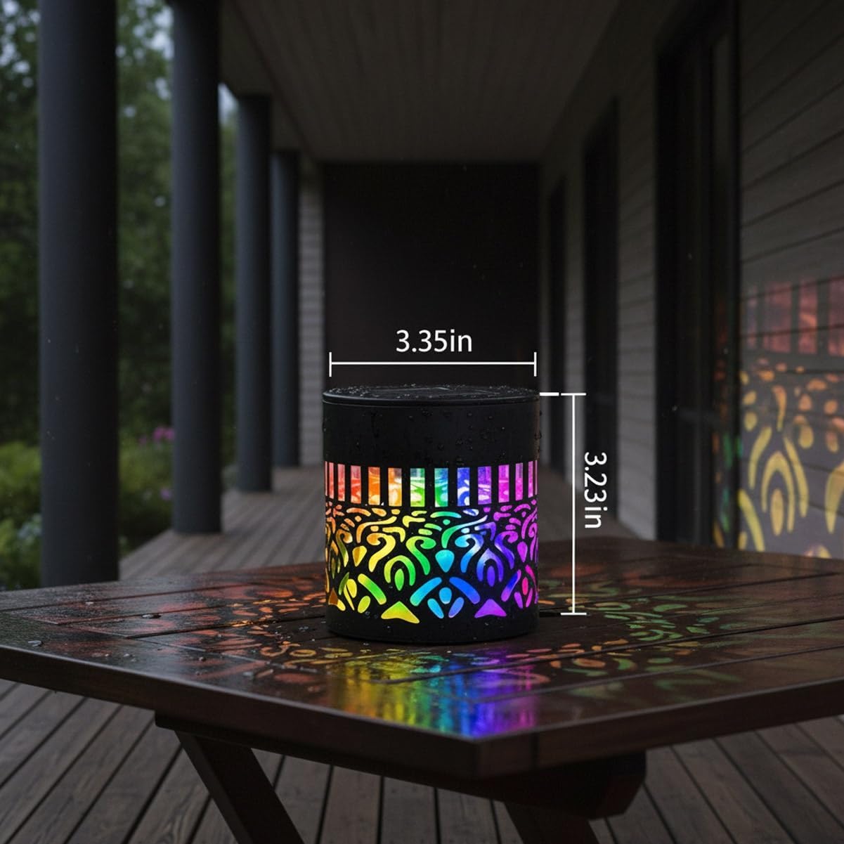 Solar mandala wall light dimensions approximately 3.35 inches wide and 3.25 inches high