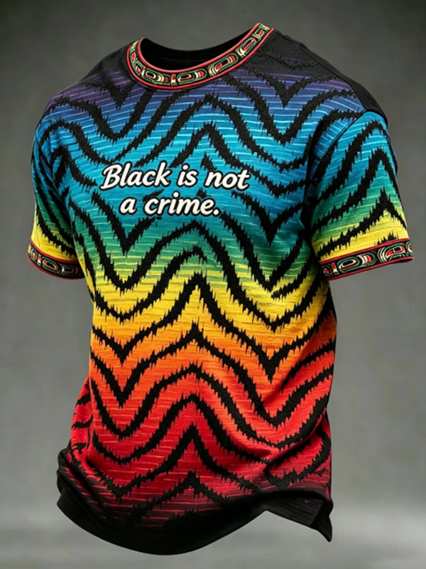 Men's Black Is Not A Crime Gradient Wavy Line Print T-Shirt