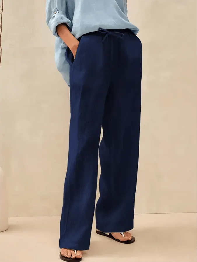 Women's Solid Color Pocket Patchwork Elastic Waist Casual Pants
