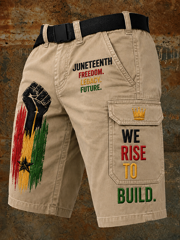 Men's We Rise To Build Juneteenth Freedom African Fist Print Cargo Shorts