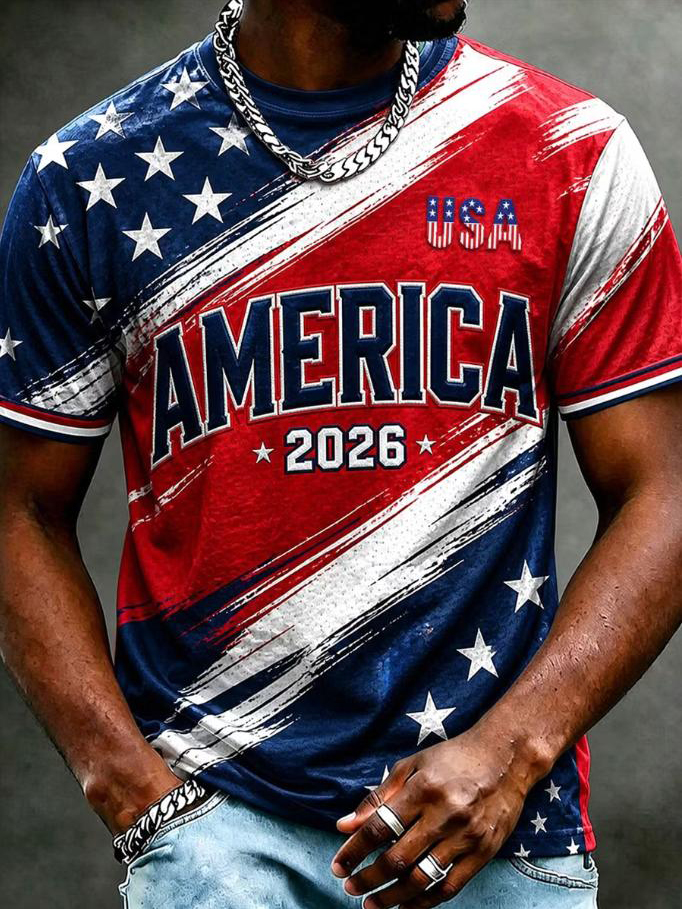 Men's Stars and Stripes America Print Casual T-Shirt