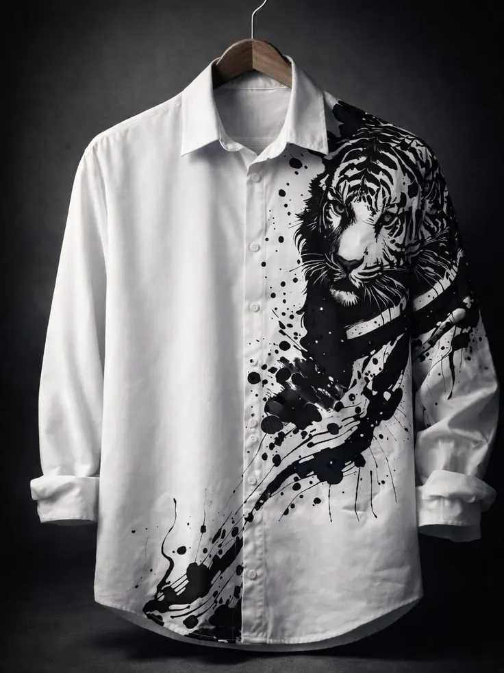 Men's African Tiger Art Print Long Sleeve Shirt