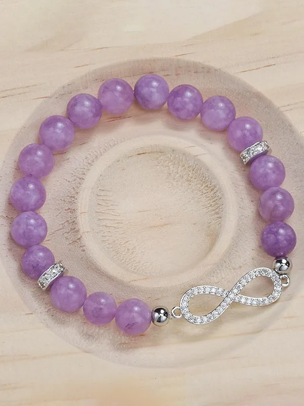 Natural Lepidolite Bracelet Infinity Zircon Charm Beaded Spiritual Healing Crystal Jewelry