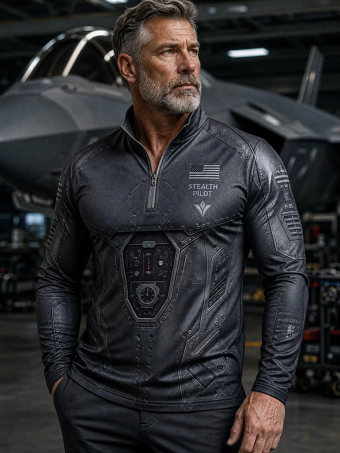 Men's Fighter Jet Cockpit Stealth Pilot Art Print Half Zip Sweatshirt