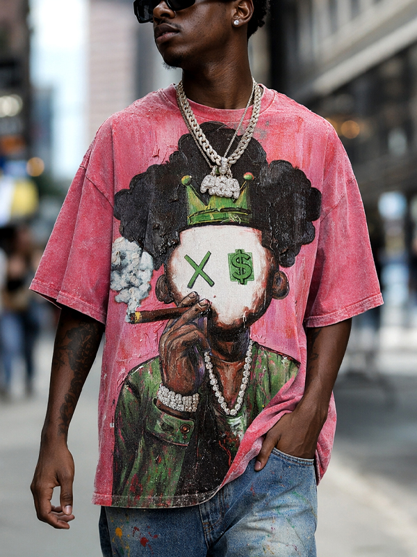 Men's Hip-Hop Rapper Smoking Street Art Print T-Shirt