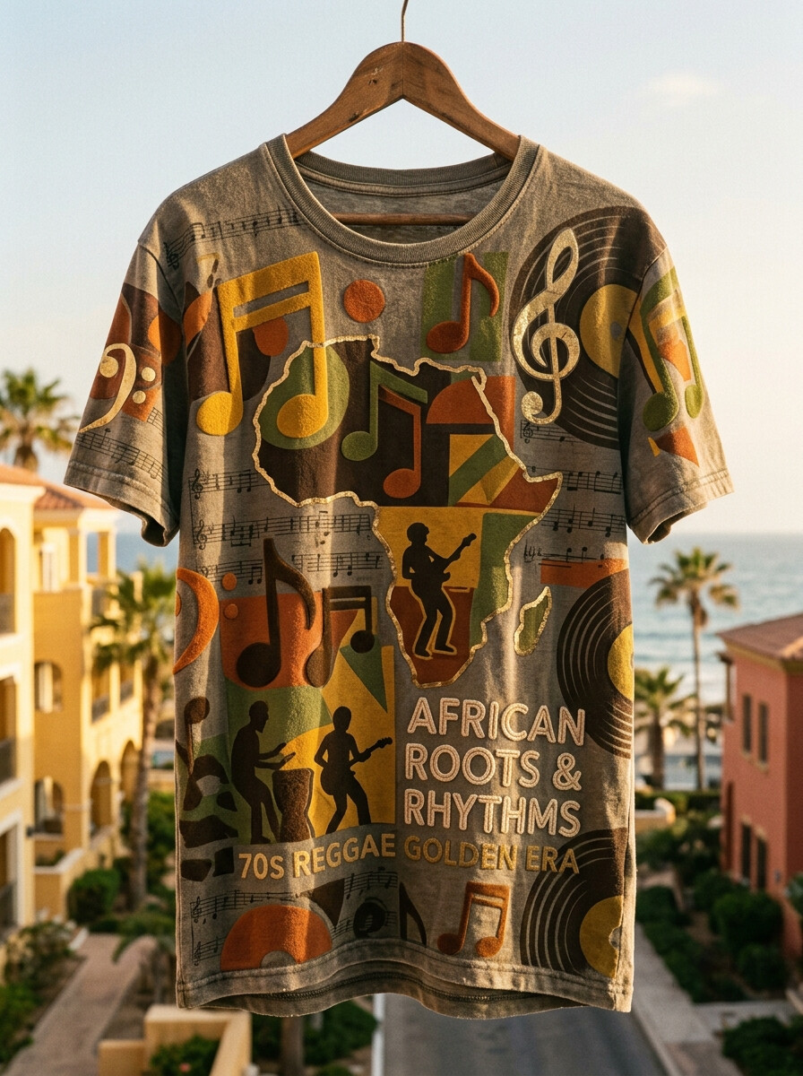 Men's African Roots & Rhythms 70s Reggae Vacation Art Print T-Shirt