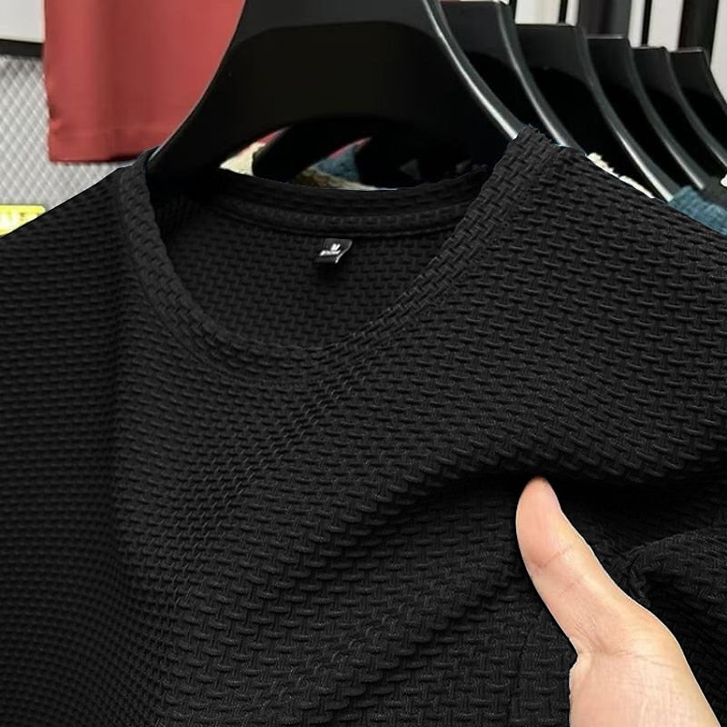 Men's Waffle Tee Top-Fashion Casual Outdoor Shirt - Black L