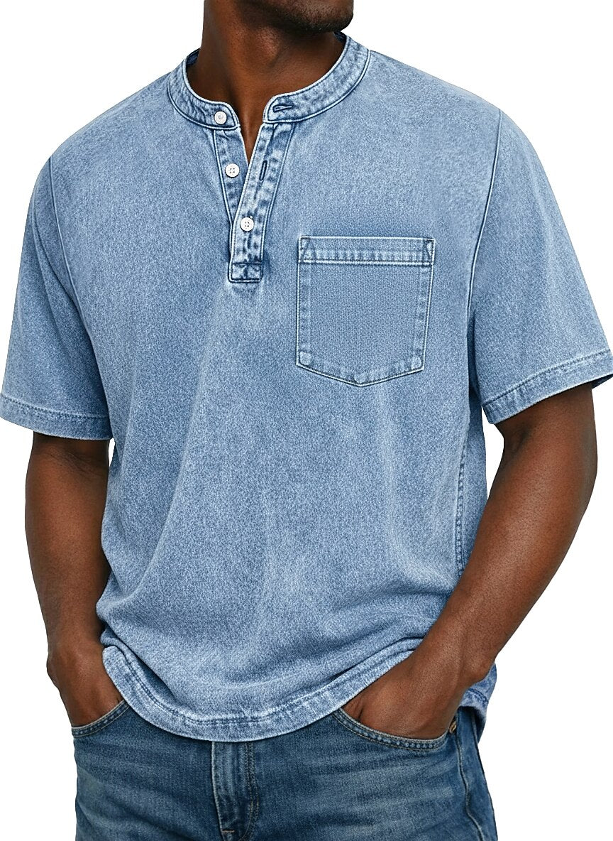 American Classic Vintage Washed Henley T-Shirt 4th of July Collection - Light Blue XL