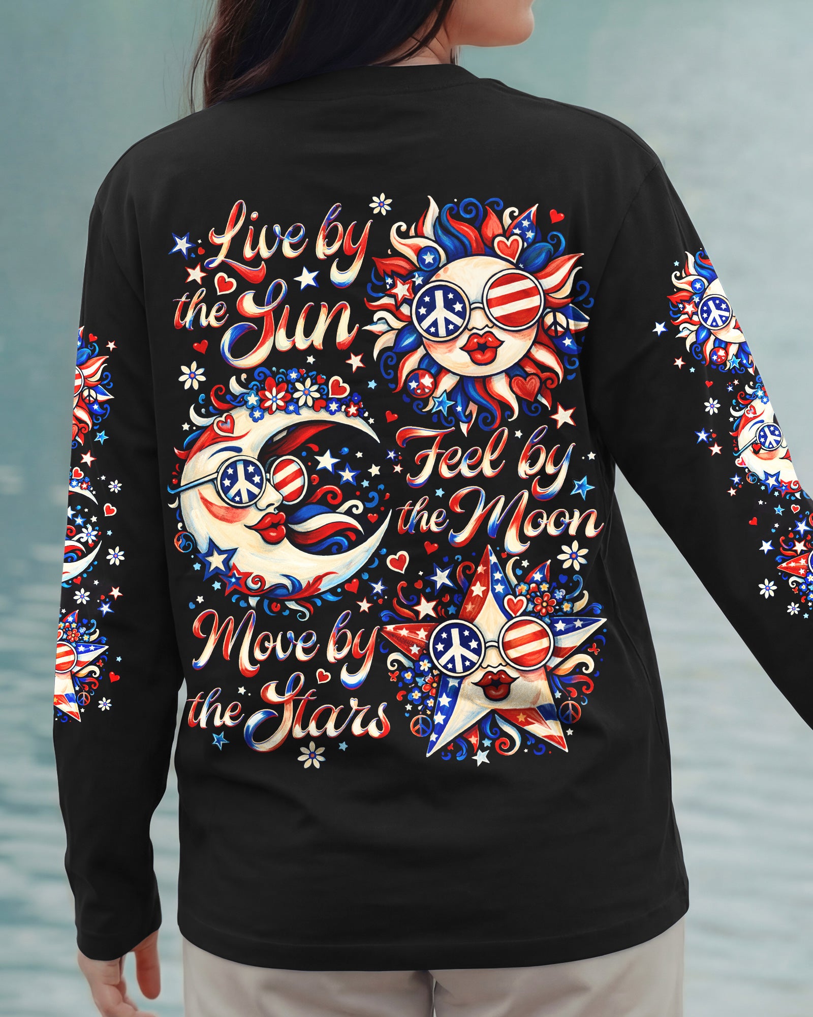 LIVE BY THE SUN RED WHITE & BLUE MOON STAR ALL OVER PRINT - TLNO3103262