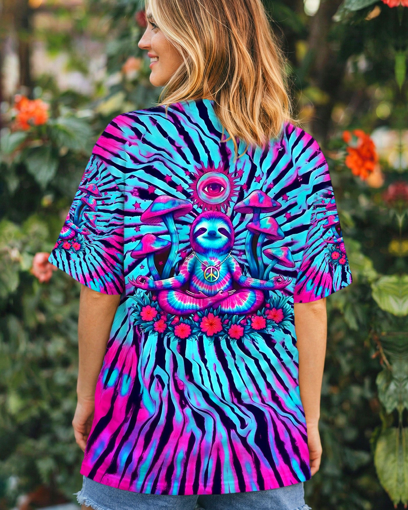 PINK TEAL SWIRL PEACE SLOTH ALL OVER PRINT - YHLT0902261
