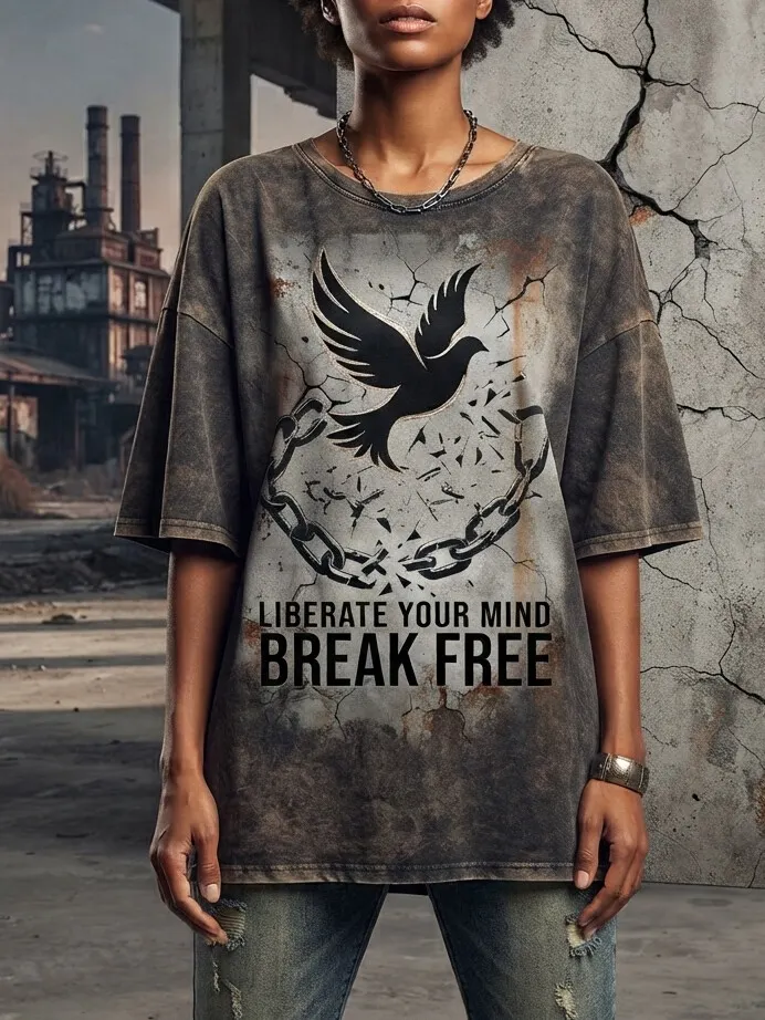 Women's Cracked Wall Dove Broken Chain Break Free Liberate Your Mind Art Print Casual T-Shirt