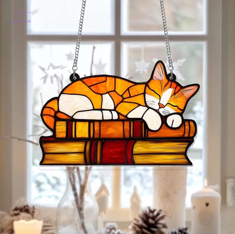 🔥🎄2024 Christmas Gift 50% OFF - 😺📚✨Cat Book Suncatcher Ornament