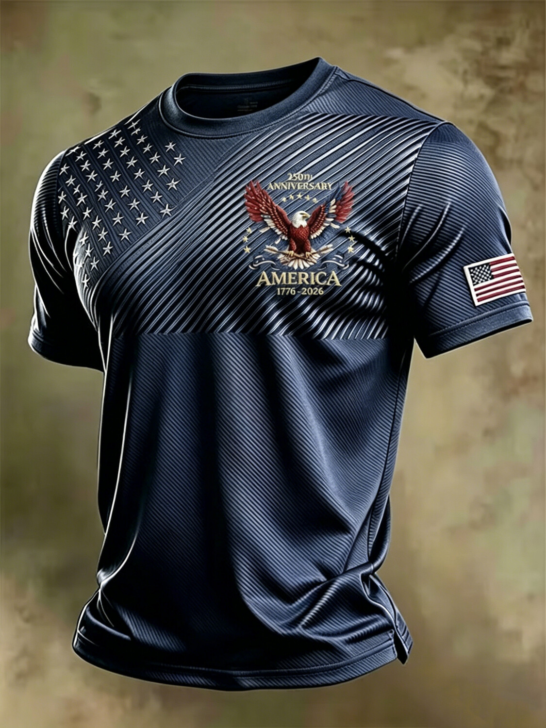 Men's USA Bald Eagle 250th Anniversary Embossed Star Flag Print T-Shirt