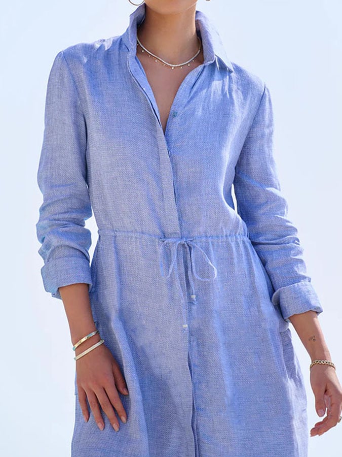 Women's Casual Solid Color Lapel Short Sleeve Button Dress