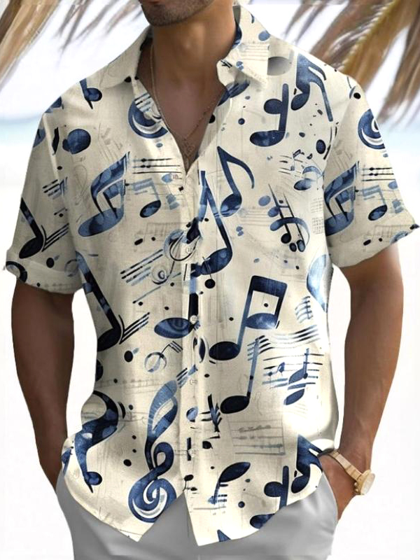 Men's Watercolor Musical Notes Art Print Shirt
