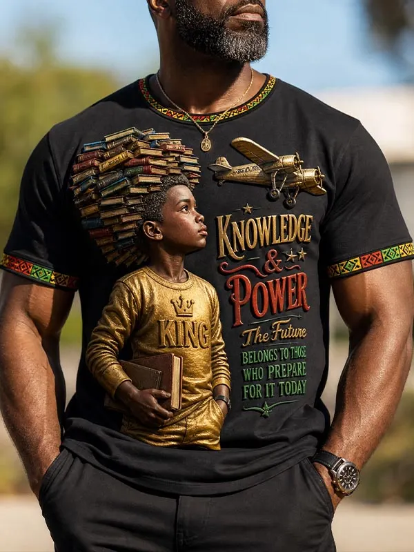 Men's Knowledge is Power Vintage Print Casual T-Shirt