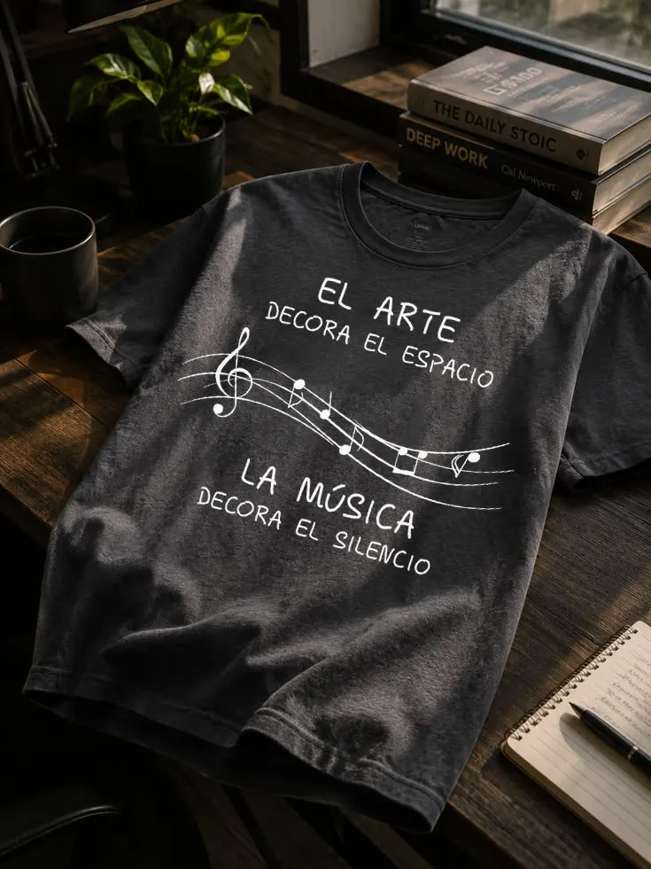 Men's Music Note Spanish Quote Print Cotton Casual T-Shirt