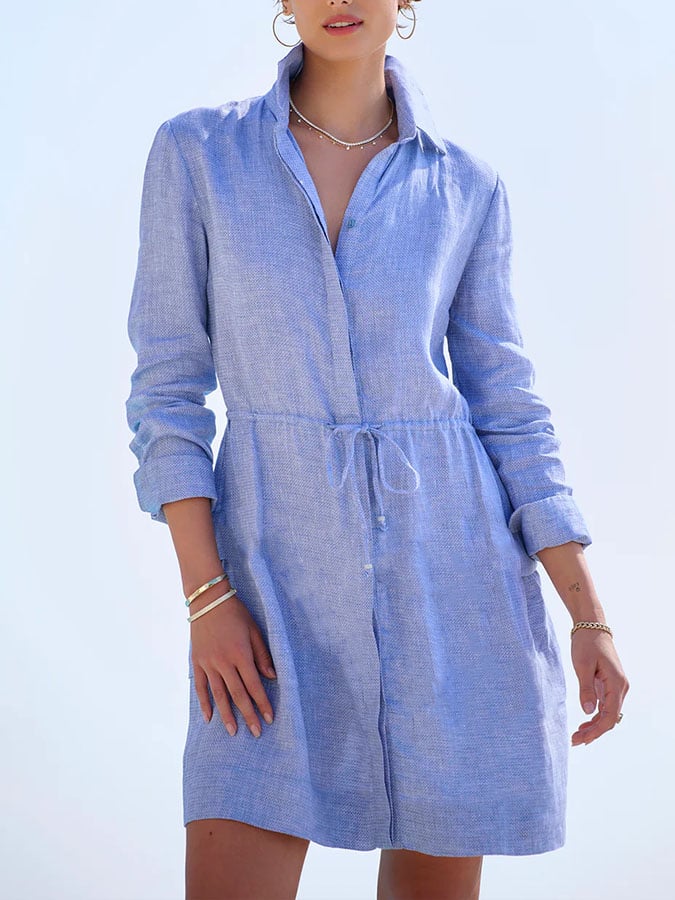 Women's Casual Solid Color Lapel Short Sleeve Button Dress
