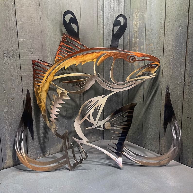 Metal Bass Fish with Hooks Plasma Cut Sign Art Fishing Art Gone Fishing(🔥LAST DAY 49% OFF)