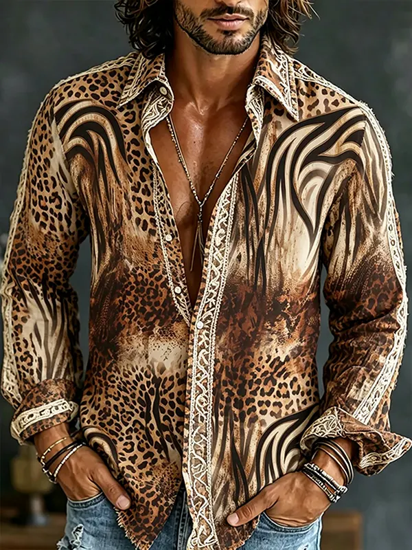 Men's Zebra Leopard Print Long Sleeve Shirt