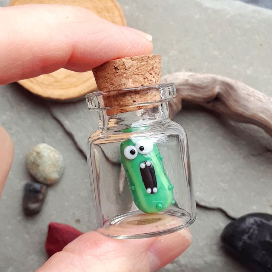 Miniature Glass Screaming Pickle in a Bottle