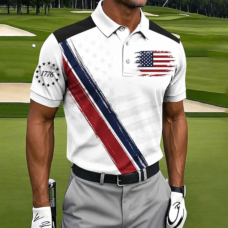 4th of July 2026 250th Men's Camouflage Golf Sports Polo White Short Sleeve Breathable