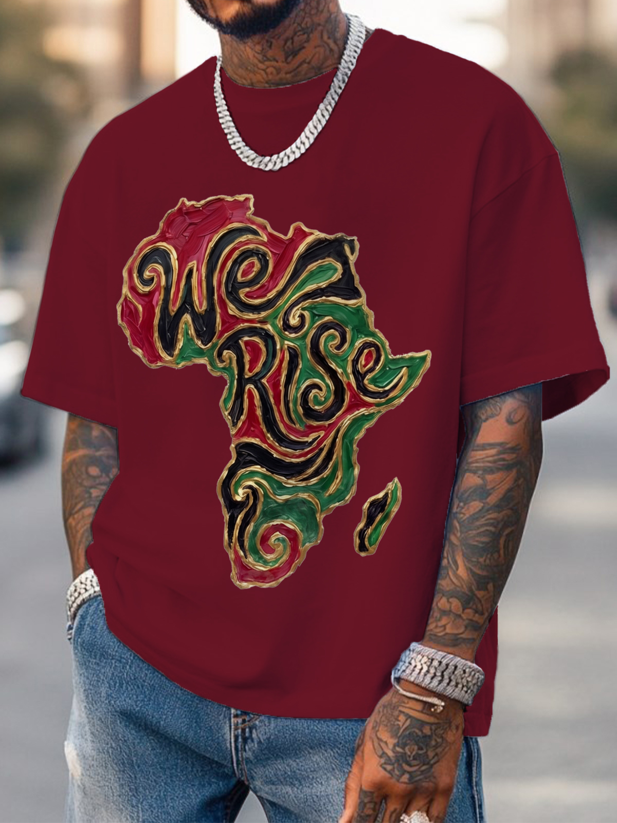 Men's We Rise Map Art Print Cotton Casual T-Shirt