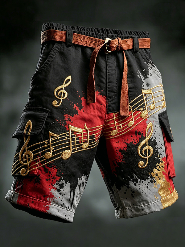 Men's Retro Musical Notes Art Print Casual Shorts
