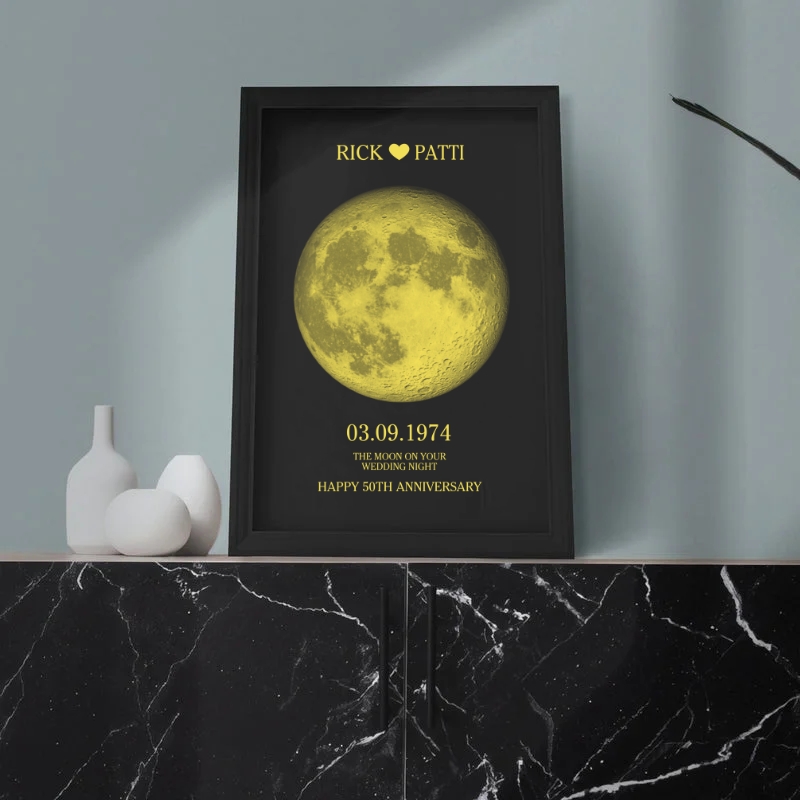 Custom Moon Phase Frame With Text & Date- Commemorative Gift
