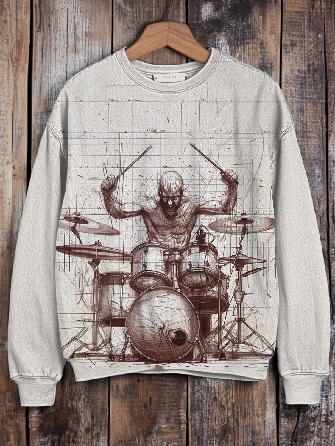 Men's Retro Music Drumming Graffiti Art Print Casual Sweatshirt