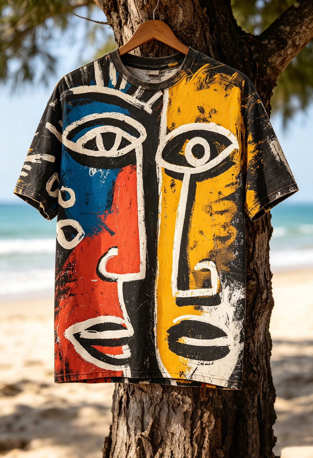 Men's Abstract Tribal Face Print T-Shirt