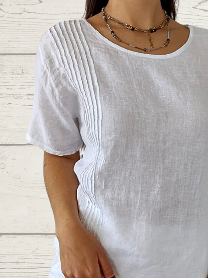 Women's Casual Solid Color Round Neck Short Sleeve Shirred Top