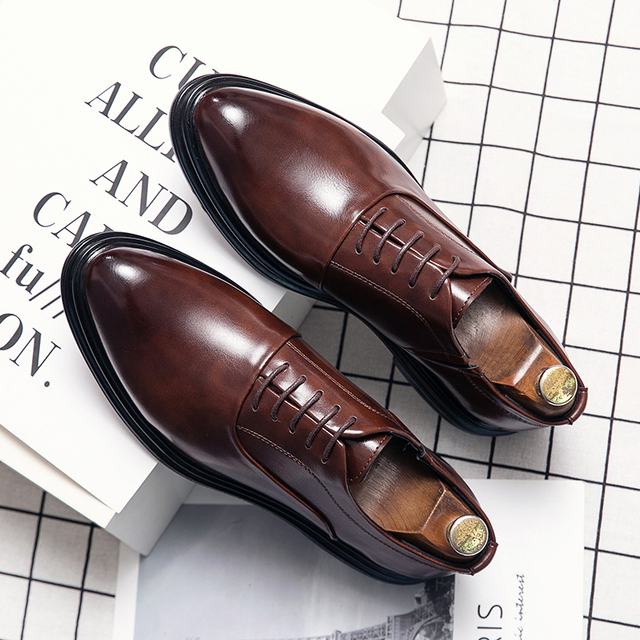 Business Formal Leather Shoes Men's Casual with Suit Low Top Solid Wedding Shoes Color Fashion Oxford Shoes Pointed Office Shoes - Brown XL